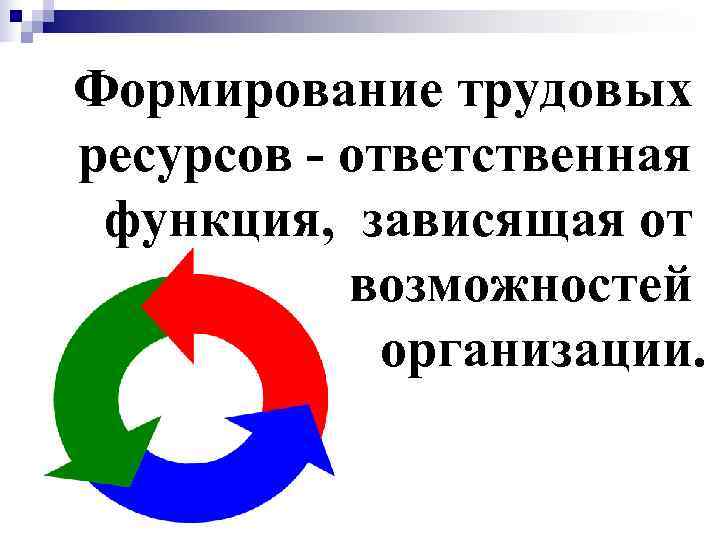 Формирование трудовых ресурсов - ответственная функция, зависящая от  возможностей   организации. 