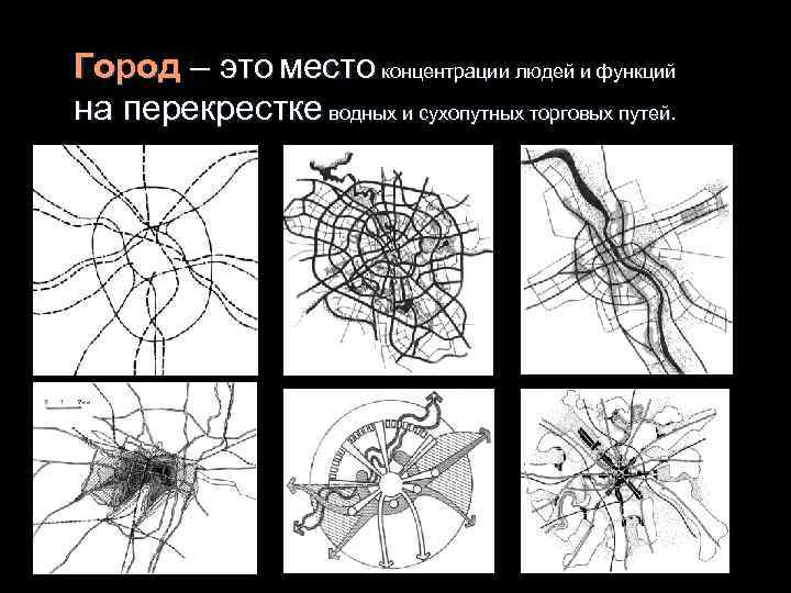 Город – это место концентрации людей и функций на перекрестке водных и сухопутных торговых