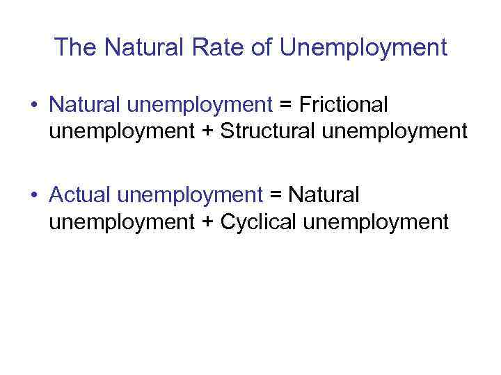  The Natural Rate of Unemployment  • Natural unemployment = Frictional  unemployment