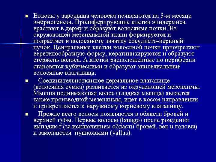 n Волосы у зародыша человека появляются на 3 -м месяце эмбриогенеза. Пролиферирующие клетки n Волосы у зародыша человека появляются на 3 -м месяце эмбриогенеза. Пролиферирующие клетки