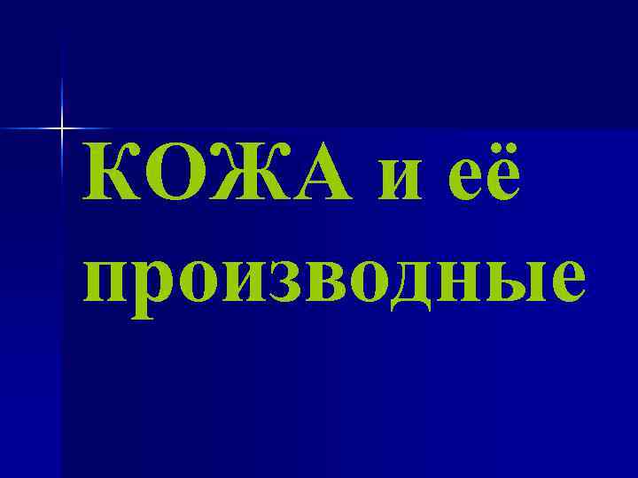 КОЖА и её производные КОЖА и её производные