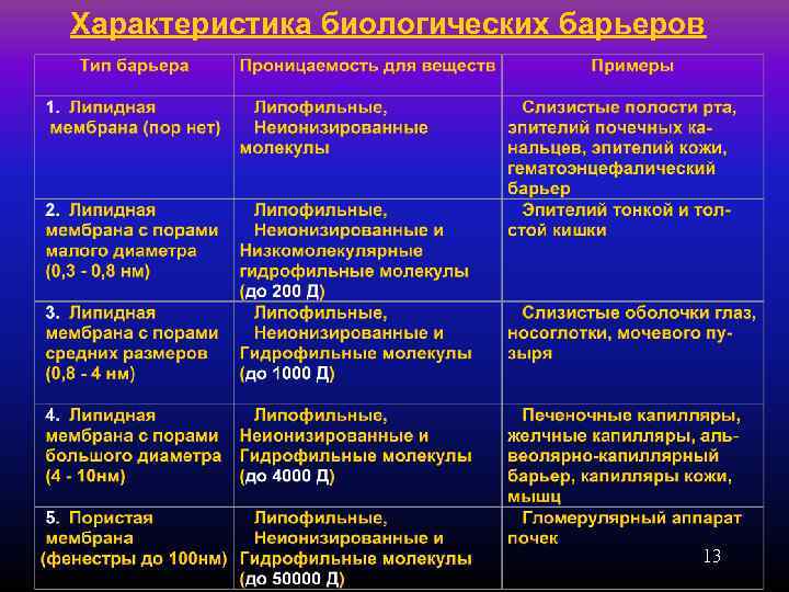 Характеристика биологических барьеров       13 