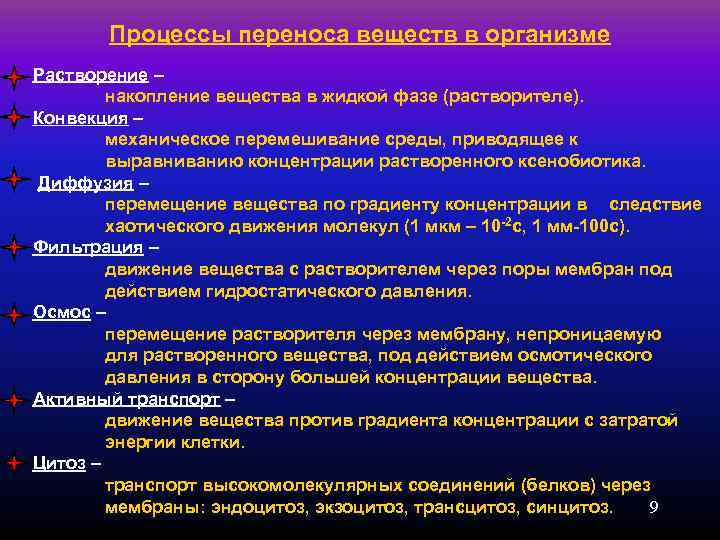   Процессы переноса веществ в организме Растворение –   накопление вещества в