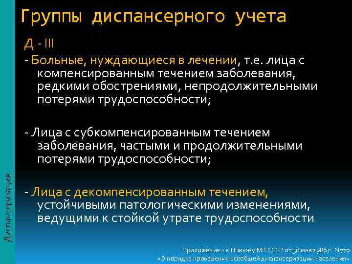    Группы диспансерного учета    Д - III  