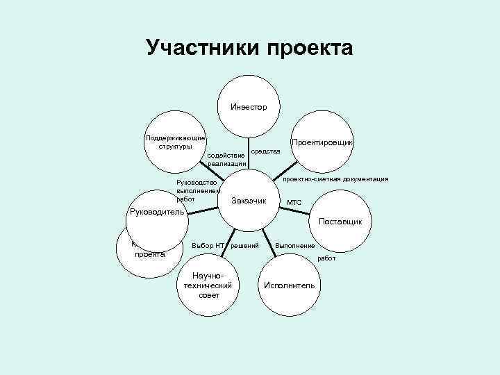   Участники проекта      Инвестор Поддерживающие  структуры 