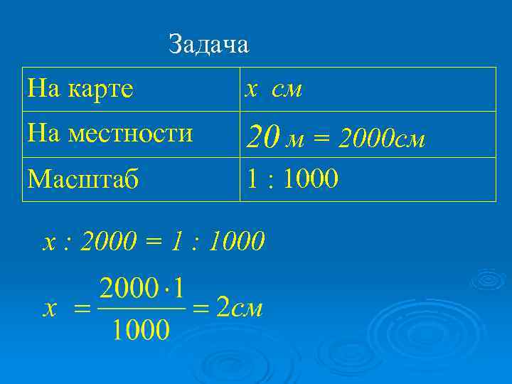   Задача На карте   х см На местности 20 м =