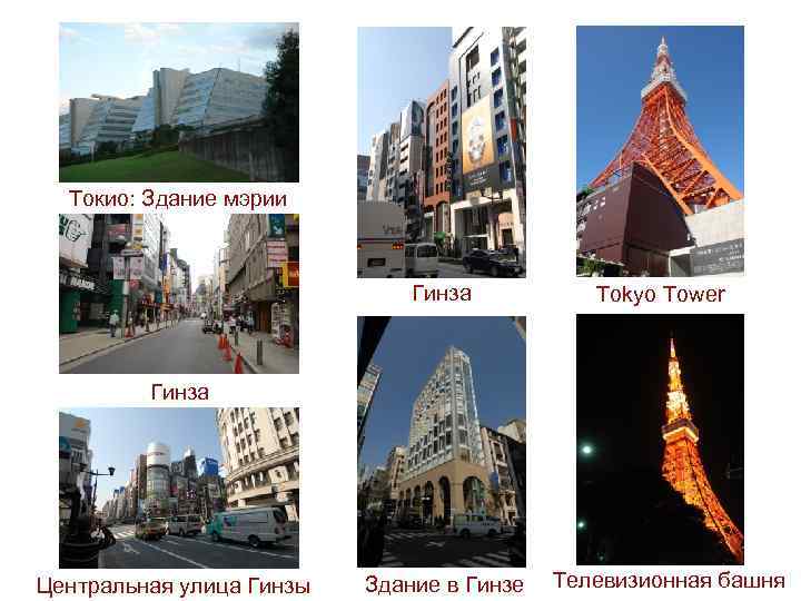 Токио: Здание мэрии Гинза Tokyo Tower Гинза Центральная улица Гинзы Здание в Гинзе Телевизионная