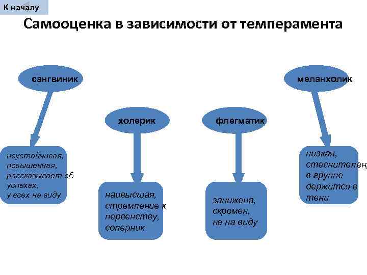 К началу Самооценка в зависимости от темперамента   сангвиник    