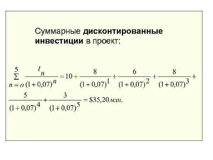 Суммарные дисконтированные инвестиции в проект: 