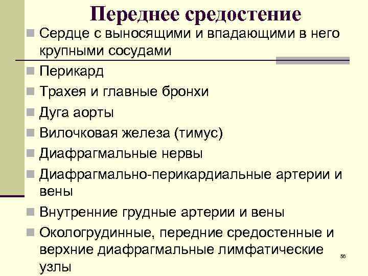   Переднее средостение n Сердце с выносящими и впадающими в него  крупными