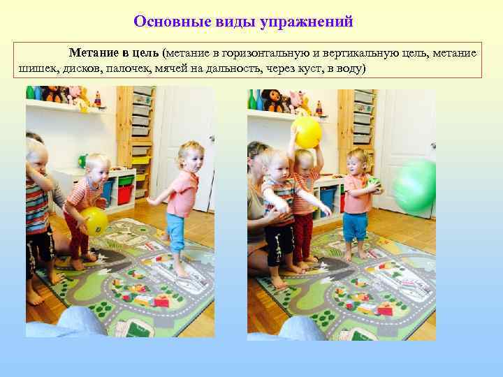     Основные виды упражнений   Метание в цель (метание в