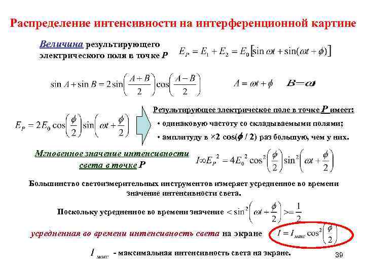 Распределение интенсивности на экране