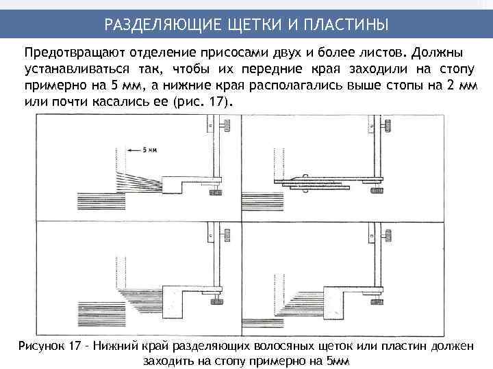    РАЗДЕЛЯЮЩИЕ ЩЕТКИ И ПЛАСТИНЫ Предотвращают отделение присосами двух и более листов.