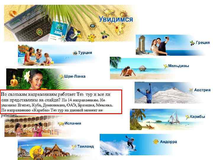 По скольким направлениям работает Тез тур и все ли они представлены на слайде? По