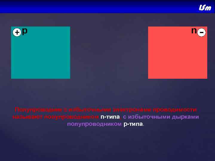 Полупроводник с избыточными электронами проводимости называют полупроводником n-типа, с избыточными дырками  