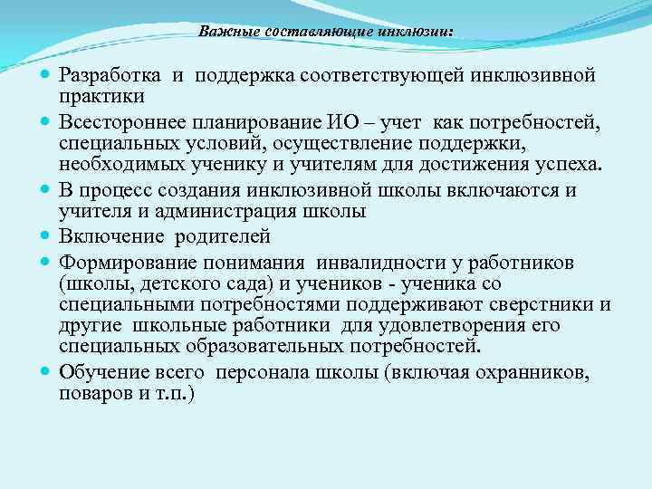     Важные составляющие инклюзии: Разработка и поддержка соответствующей инклюзивной  практики