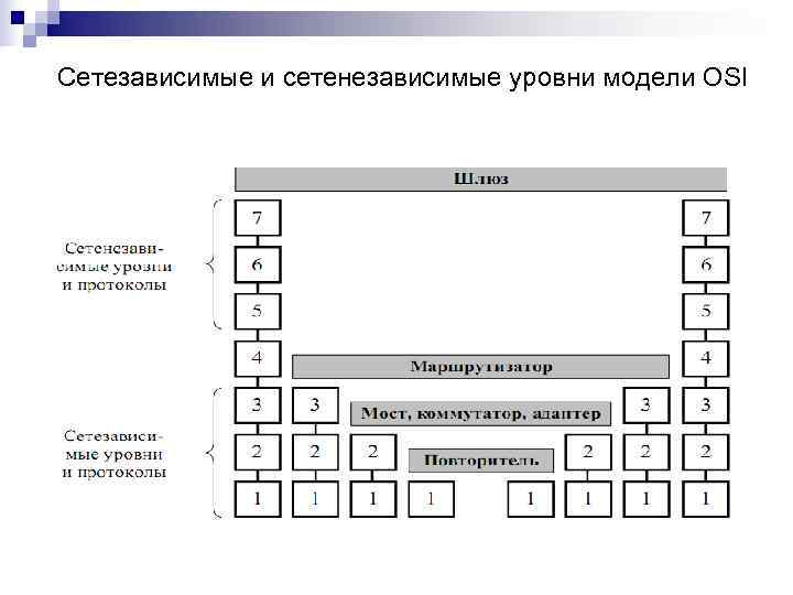 Сетезависимые и сетенезависимые уровни модели OSI 