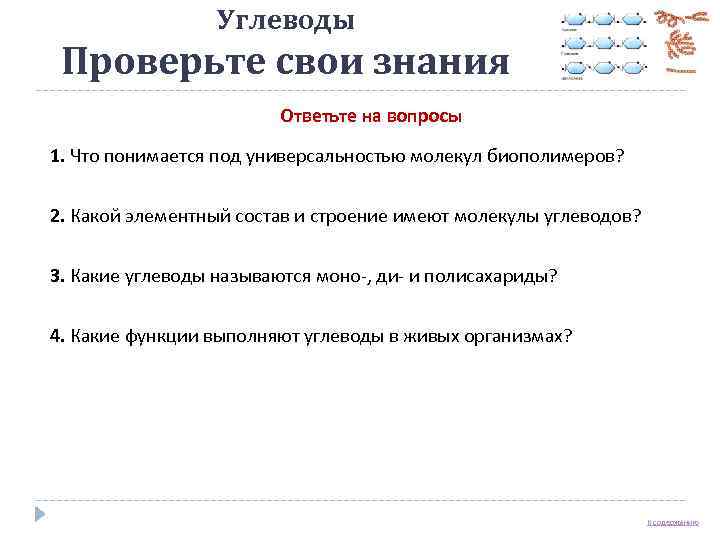    Углеводы Проверьте свои знания     Ответьте на вопросы