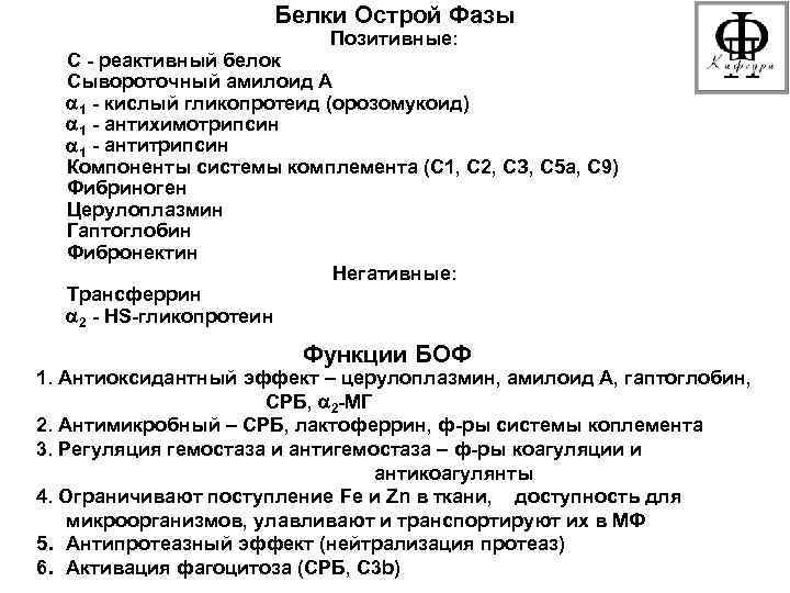      Белки Острой Фазы      Позитивные: