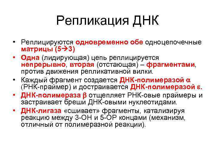   Репликация ДНК • Реплицируются одновременно обе одноцепочечные  матрицы (5 3) •