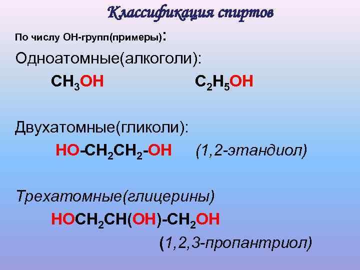 Этанол относится к классу. Прмерф олноатомных спмртос.