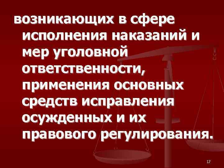 возникающих в сфере  исполнения наказаний и  мер уголовной  ответственности,  применения