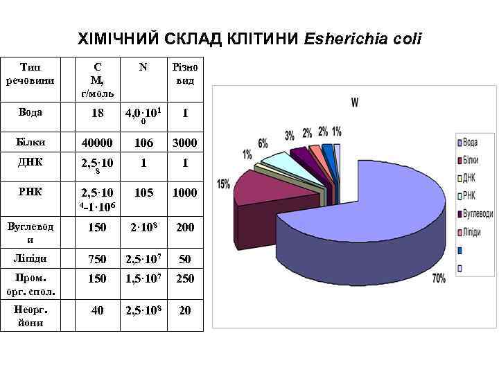 ХІМІЧНИЙ СКЛАД КЛІТИНИ Esherichia coli Тип С N ХІМІЧНИЙ СКЛАД КЛІТИНИ Esherichia coli Тип С N