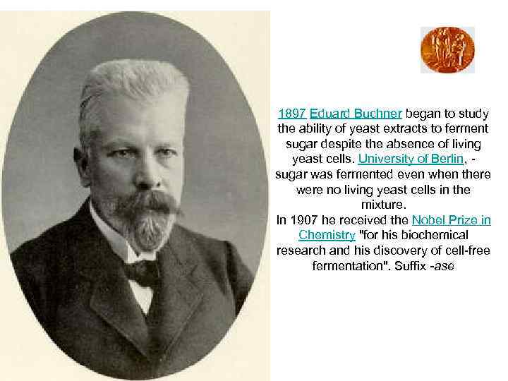  1897 Eduard Buchner began to study the ability of yeast extracts to ferment