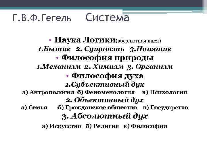 Г. В. Ф. Гегель   Система   • Наука Логики(абсолютная идея) 