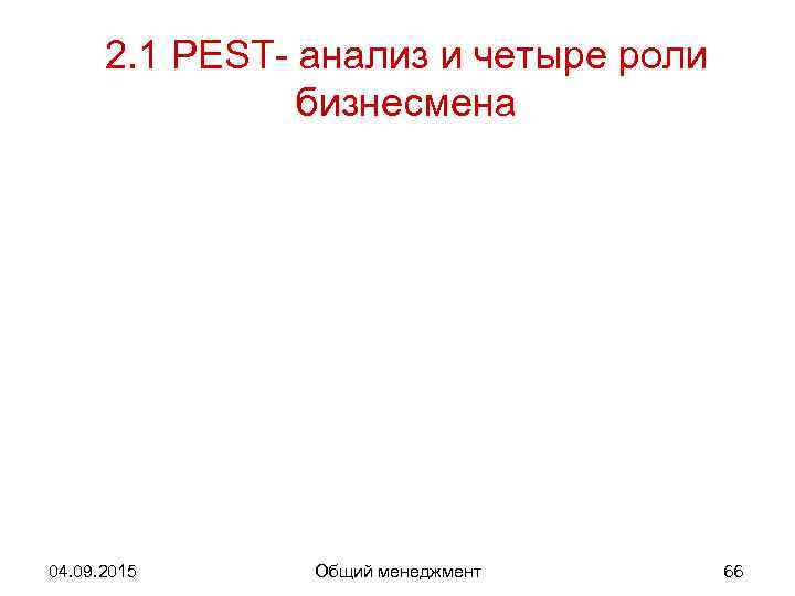  2. 1 PEST- анализ и четыре роли   бизнесмена 04. 09. 2015