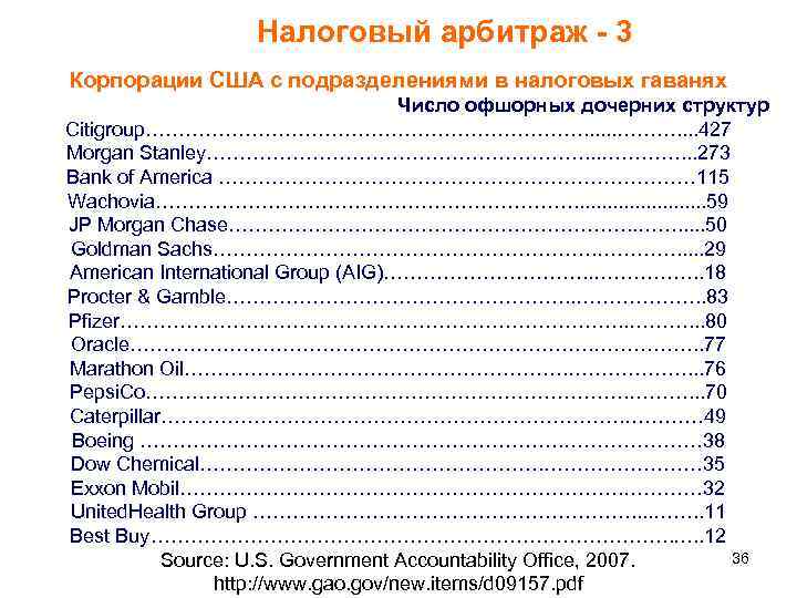   Налоговый арбитраж - 3 Корпорации США с подразделениями в налоговых гаванях