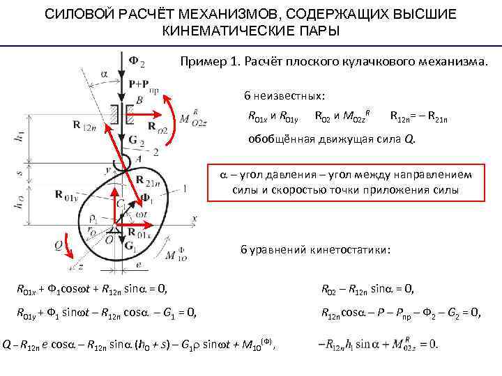 СИЛОВОЙ РАСЧЁТ МЕХАНИЗМОВ, СОДЕРЖАЩИХ ВЫСШИЕ КИНЕМАТИЧЕСКИЕ ПАРЫ СИЛОВОЙ РАСЧЁТ МЕХАНИЗМОВ, СОДЕРЖАЩИХ ВЫСШИЕ КИНЕМАТИЧЕСКИЕ ПАРЫ