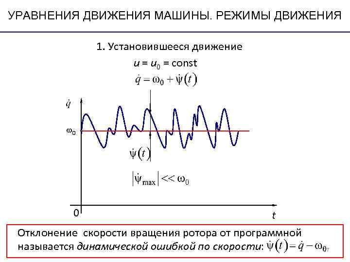 УРАВНЕНИЯ ДВИЖЕНИЯ МАШИНЫ. РЕЖИМЫ ДВИЖЕНИЯ 1. Установившееся движение УРАВНЕНИЯ ДВИЖЕНИЯ МАШИНЫ. РЕЖИМЫ ДВИЖЕНИЯ 1. Установившееся движение