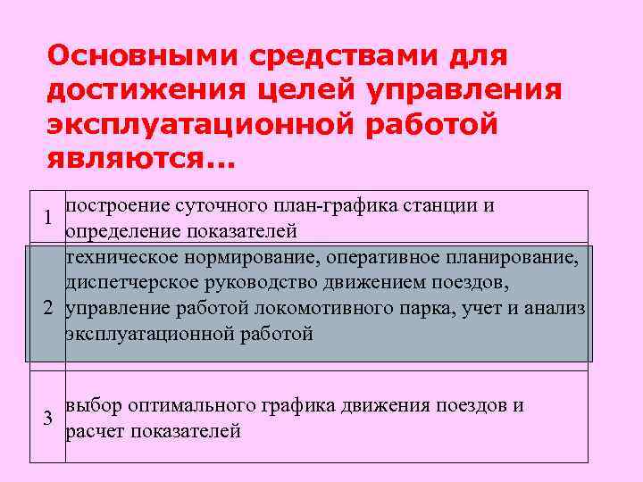 Основными средствами для достижения целей управления эксплуатационной работой являются. . .  построение суточного