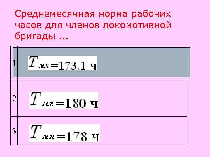 Среднемесячная норма рабочих часов для членов локомотивной бригады. . .  1  2