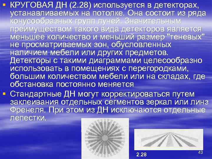 § КРУГОВАЯ ДН (2. 28) используется в детекторах,  устанавливаемых на потолке. Она состоит