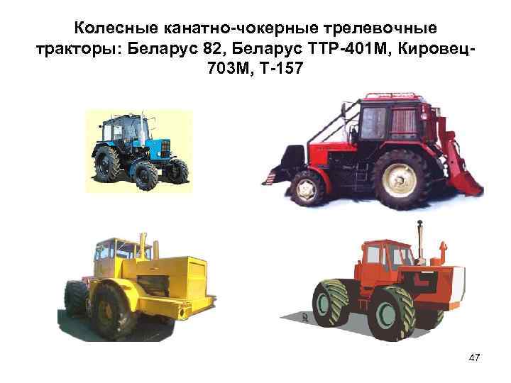   Колесные канатно-чокерные трелевочные тракторы: Беларус 82, Беларус ТТР-401 М, Кировец-  