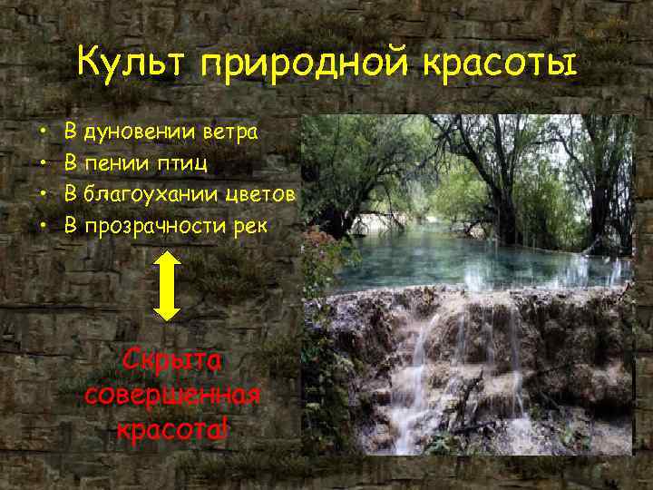 Культ природной красоты • В дуновении ветра • В пении птиц Культ природной красоты • В дуновении ветра • В пении птиц