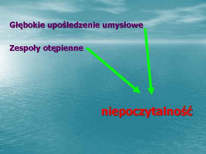 Głębokie upośledzenie umysłowe Zespoły otępienne     niepoczytalność 