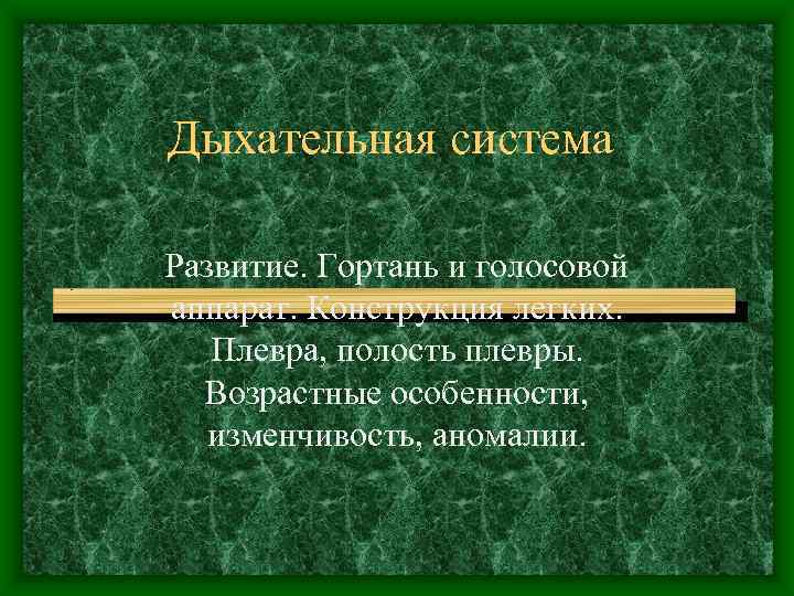 Дыхательная система Развитие. Гортань и голосовой аппарат. Конструкция легких. Плевра, полость плевры.  Возрастные
