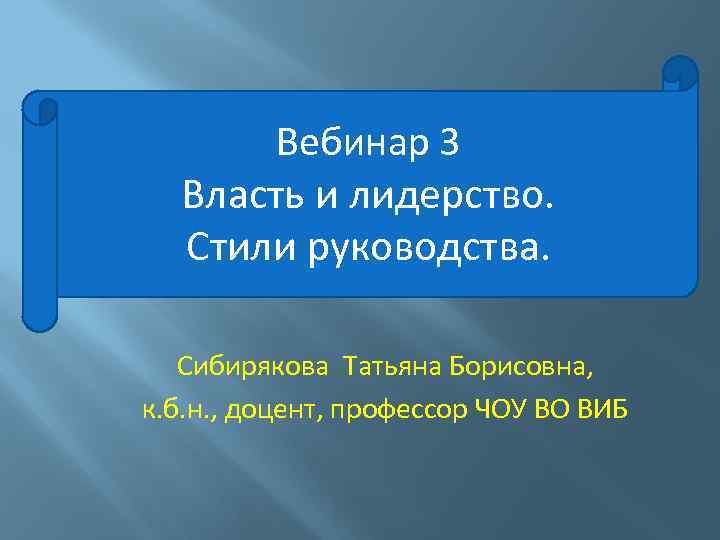   Вебинар 3  Власть и лидерство.  Стили руководства. Сибирякова Татьяна Борисовна,