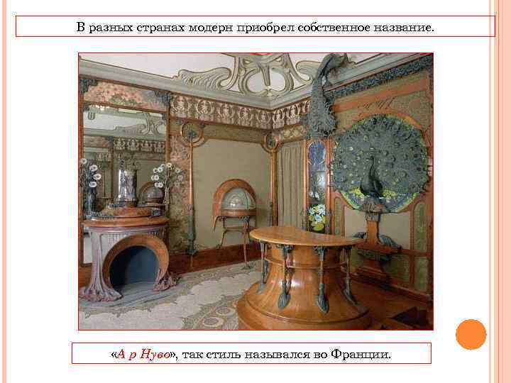 В разных странах модерн приобрел собственное название.  «А р Нуво» , так стиль