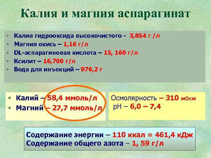 Калия и магния аспарагинат § Калия гидрооксида высокочистого - 3, 854 г Калия и магния аспарагинат § Калия гидрооксида высокочистого - 3, 854 г