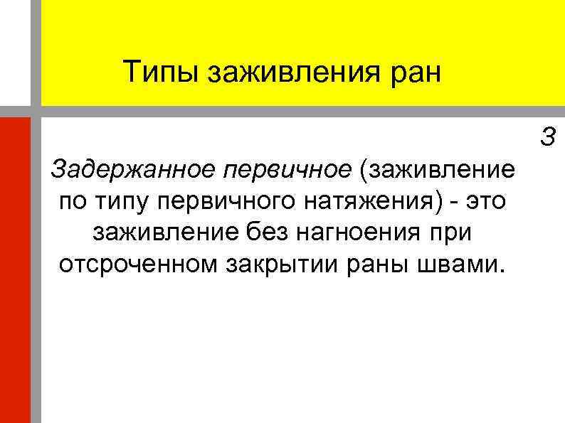  Типы заживления ран       З Задержанное первичное (заживление