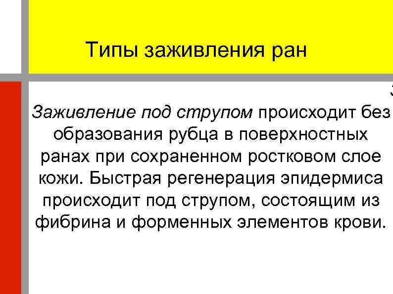  Типы заживления ран    З Заживление под струпом происходит без 