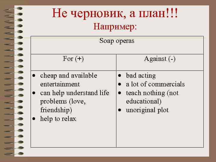  Не черновик, а план!!!     Например:    