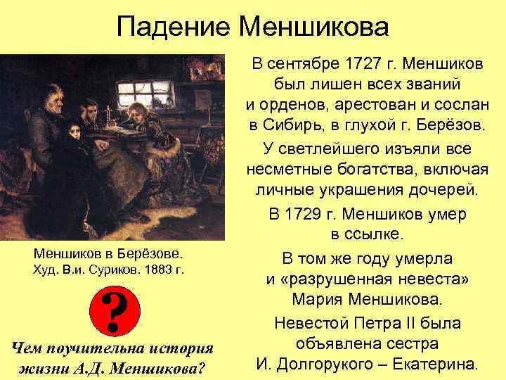     Падение Меншикова       В сентябре