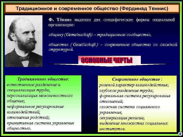   Традиционное и современное общество (Фердинад Теннис)    Ф. Тённис выделил
