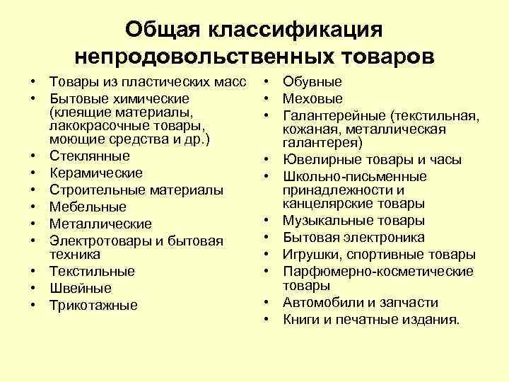 Общая классификация непродовольственных товаров • Товары из пластических масс • Общая классификация непродовольственных товаров • Товары из пластических масс •