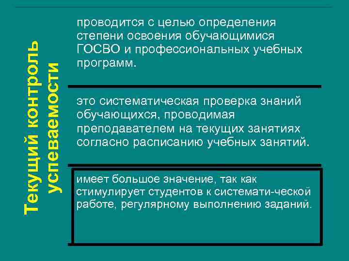     проводится с целью определения Текущий контроль  степени освоения обучающимися